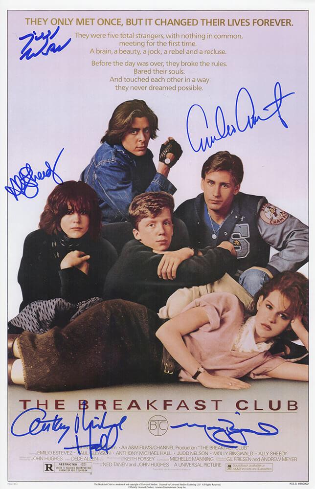The Breakfast Club 11x17 Movie Poster Cast-Signed by (5) Schwartz Sports COA