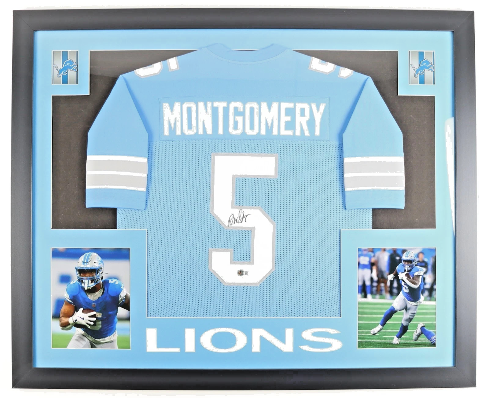 David Montgomery Signed Custom Framed Jersey Display – Beckett Certified