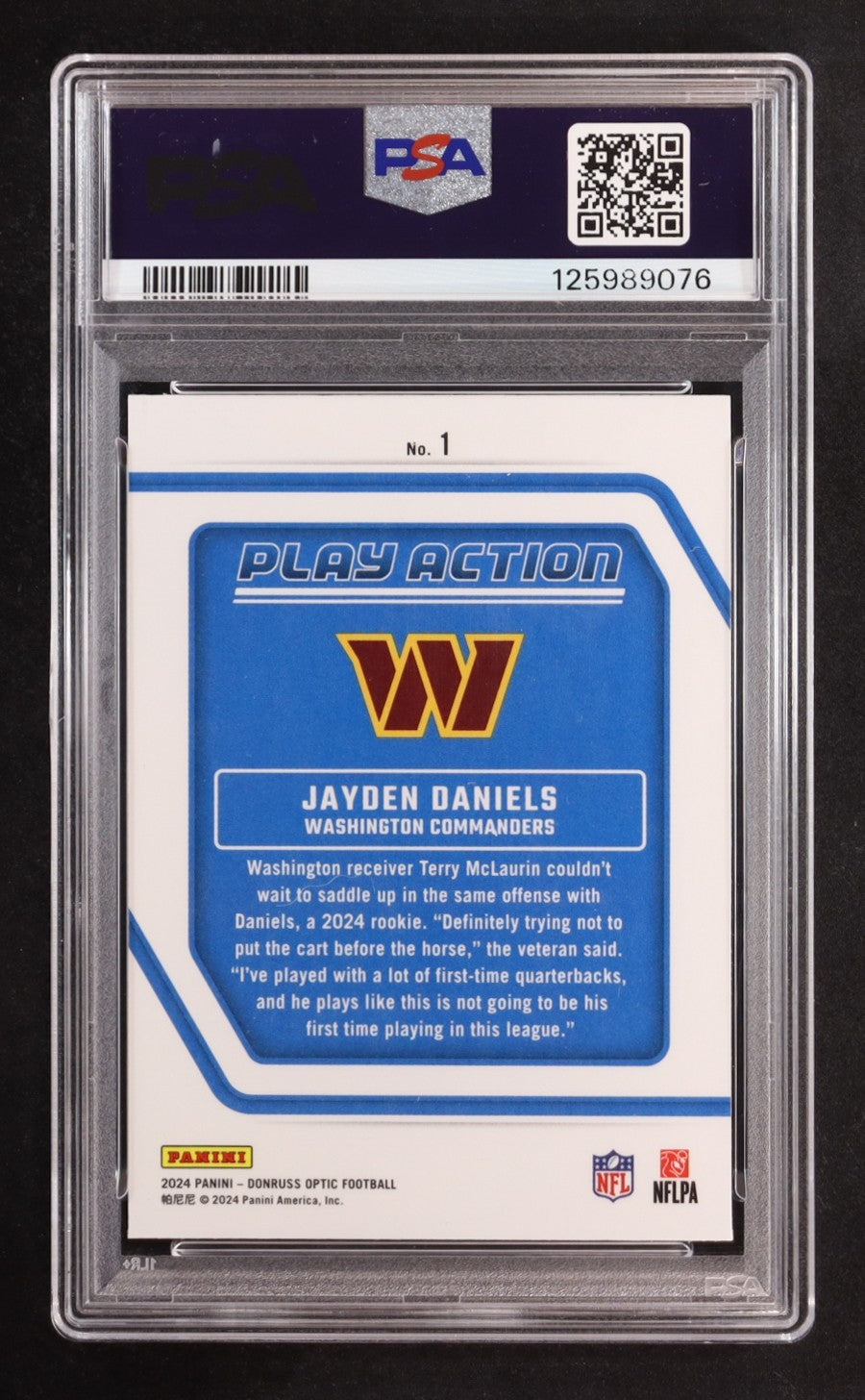 Jayden Daniels 2024 Donruss Optic Play Action #1 Rookie Card – PSA 10 Gem Mint