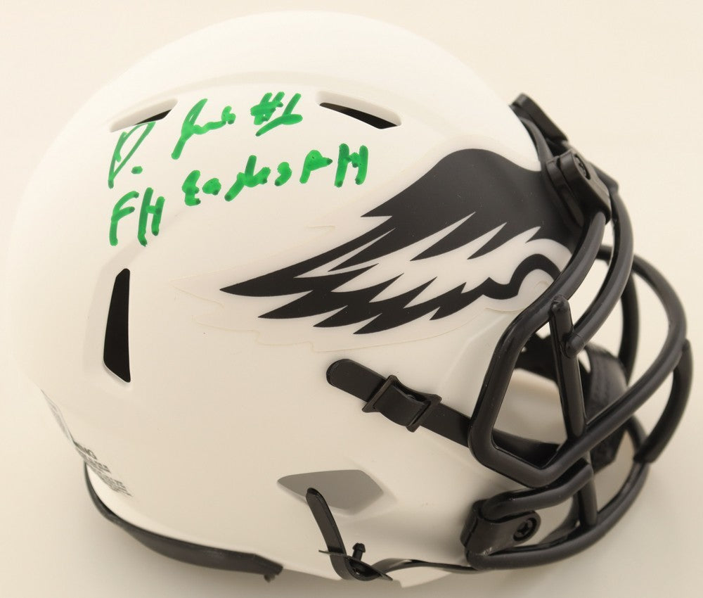 DeVonta Smith Signed Eagles Lunar Eclipse Alternate Speed Mini Helmet Inscribed