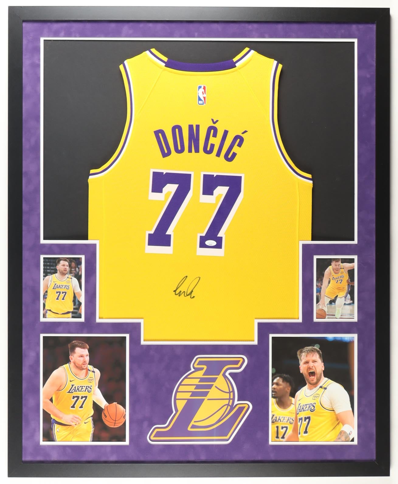 Luka Doncic Signed 34x42 Custom Framed Los Angeles Lakers #77 Nike Jersey Display — JSA COA
