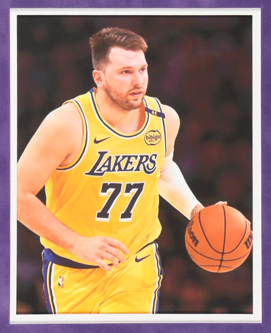 Luka Doncic Signed 34x42 Custom Framed Los Angeles Lakers #77 Nike Jersey Display — JSA COA
