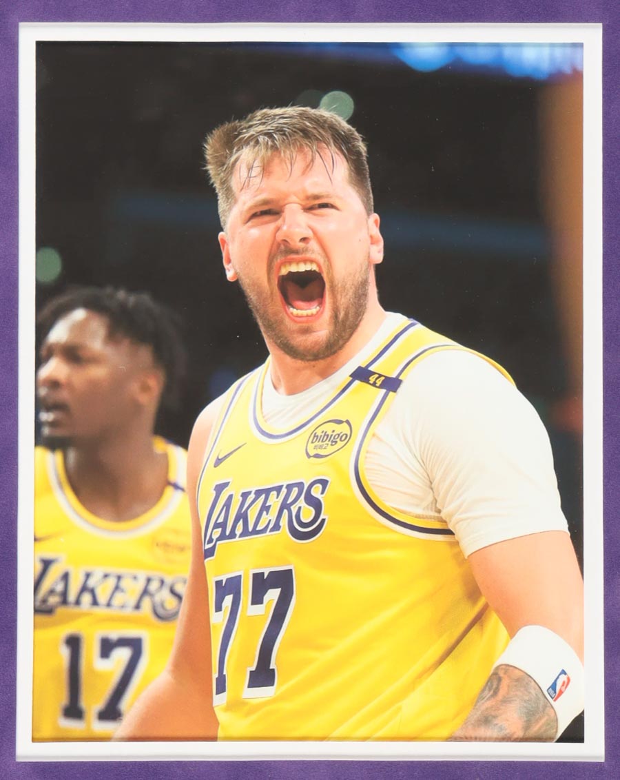 Luka Doncic Signed 34x42 Custom Framed Los Angeles Lakers #77 Nike Jersey Display — JSA COA